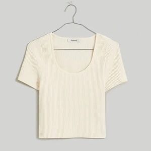 Madewell Ottoman Crop Sweater Tee in Bright Ivory Size XXS Ribbed Scoop Neck